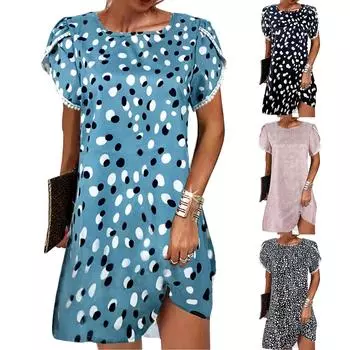 Женское повседневное сексуальное женское платье с круглым вырезом и коротким рукавом с кружевной отделкой XXL зелёный