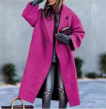 Женское повседневное шерстяное пальто однотонного цвета Осень/Зима 2025 Double Extra Large
