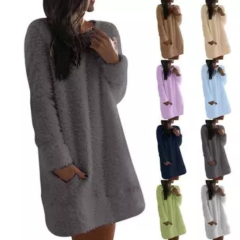 Женское повседневное шерстяное платье-пуловер с капюшоном и круглым вырезом, прямое, с длинным рукавом и средней длиной L светло-фиолетовый