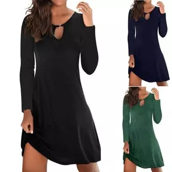 Женское повседневное сплошное платье с длинными рукавами и открытой грудью, большое распашное платье XXXXXL чёрный