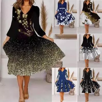 Женское повседневное свободное богемное платье с цветочным принтом, длинное макси-платье с коротким рукавом, летнее пляжное платье-качели S