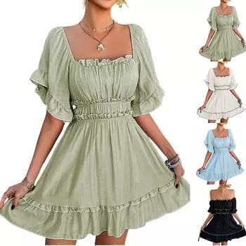 Женское повседневное свободное черное платье Fungus Edge с короткими рукавами, короткая юбка, короткая юбка L бежевый