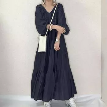 Женское повседневное свободное длинное платье с v-образным вырезом и длинным рукавом S армия зеленый