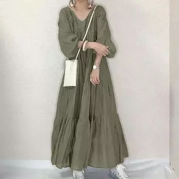 Женское повседневное свободное длинное платье с v-образным вырезом и длинным рукавом XXL красный