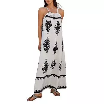 Женское повседневное свободное и модное контрастного цвета платье без рукавов с висячим вырезом L бежевый