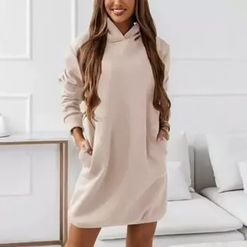 Женское повседневное свободное мини-платье с карманами, осеннее однотонное платье с капюшоном и длинными рукавами, зимняя одежда, Vestidos Femininos, элегантное 30032 XS чёрный