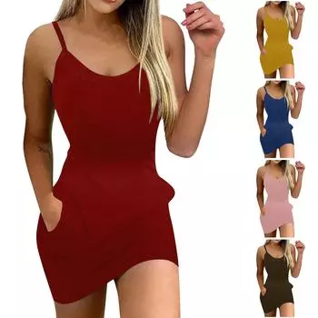 Женское повседневное свободное модное однотонное платье с круглым вырезом S коричневый