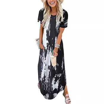 Женское повседневное свободное однотонное длинное платье с карманами без рукавов с разрезом макси-платья S