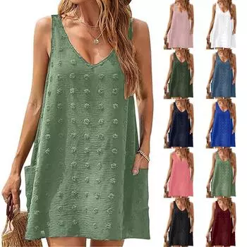 Женское повседневное свободное однотонное платье без рукавов с большим бантом L армия зеленый