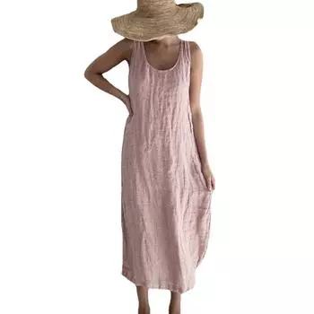 Женское повседневное свободное платье без рукавов с круглым вырезом, весенне-летний жилет, сарафан, пляжные хлопковые длинные платья макси S белый