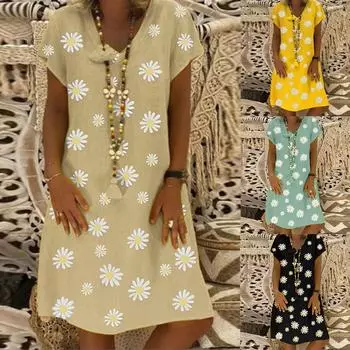 Женское повседневное свободное платье длиной до колена с короткими рукавами и v-образным вырезом больших размеров S хаки