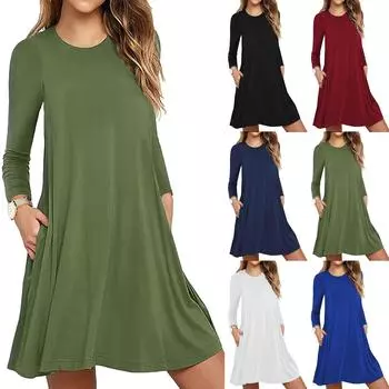 Женское повседневное свободное платье-футболка с длинными рукавами и карманами XL чёрный