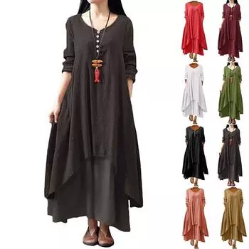 Женское повседневное свободное платье из хлопка и льна с длинным рукавом в стиле бохо, нерегулярное платье XXXXL чёрный