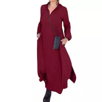 Женское повседневное свободное платье-рубашка с длинным рукавом и лацканами 2XL коричневый