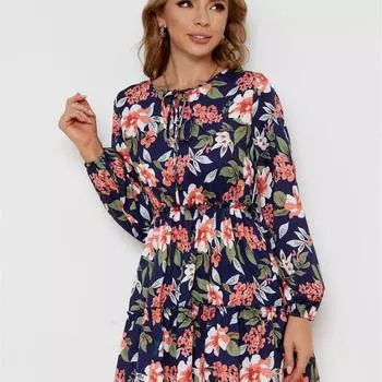 Женское повседневное свободное платье с длинными рукавами и цветочным принтом S