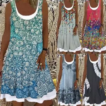 Женское повседневное свободное платье с двумя одуванчиками, модное пляжное платье, темпераментное S темно-синий