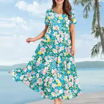 Женское повседневное свободное платье с коротким рукавом и бохо-цветочным принтом S