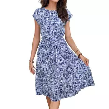 Женское повседневное свободное платье с принтом и плиссировкой на талии Платье с принтом и плиссировкой на талии L