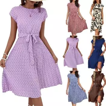 Женское повседневное свободное платье с принтом и плиссировкой на талии Платье с принтом и плиссировкой на талии L