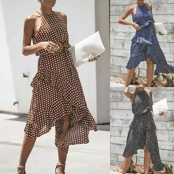 Женское повседневное свободное платье с точечным принтом Вечернее платье с принтом L чёрный