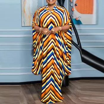 Женское повседневное свободное платье с v-образным вырезом и коротким рукавом большого размера с принтом M оранжевый