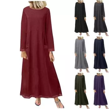 Женское повседневное свободное удобное трикотажное кружевное длинное платье с подкладкой XXL армия зеленый