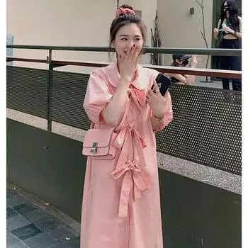 Женское повседневное свободное уличное платье с бабочкой во французском стиле, длинное платье S розовый