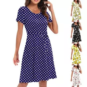 Женское повседневное темпераментное модное элегантное платье со средней талией и принтом XL чёрный