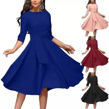 Женское повседневное темпераментное модное однотонное элегантное платье со средней талией S