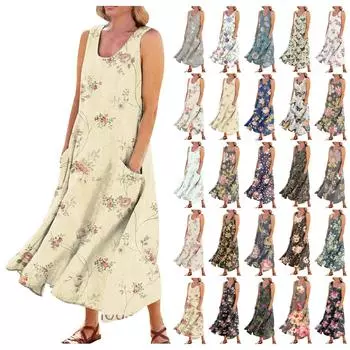 Женское повседневное удобное хлопковое карманное платье без рукавов с градиентным принтом L бежевый