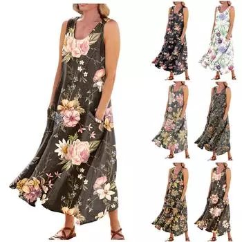 Женское повседневное удобное хлопковое карманное платье без рукавов с градиентным принтом L чёрный