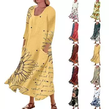 Женское повседневное удобное хлопковое платье с карманами и рукавами три четверти L