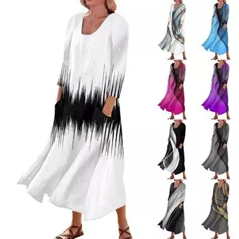 Женское повседневное удобное хлопковое платье с карманами и рукавами три четверти L чёрный