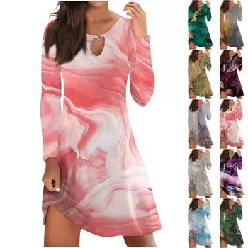 Женское повседневное удобное платье с длинными рукавами и большим распашным принтом на груди L фиолетовый