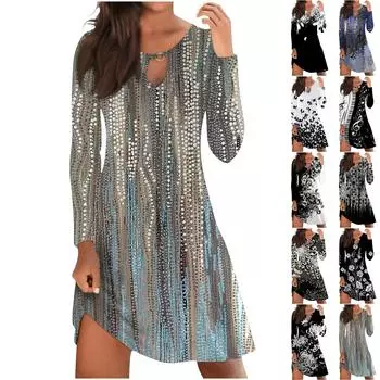 Женское повседневное удобное платье с длинными рукавами и большим распашным принтом на груди XL