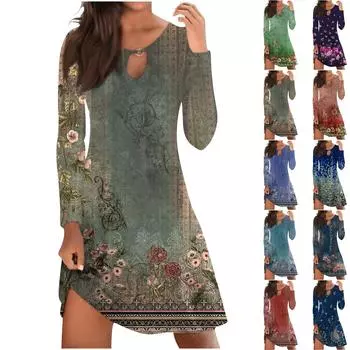 Женское повседневное удобное платье с длинными рукавами и большим распашным принтом на груди S