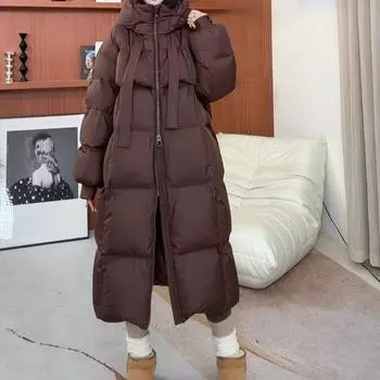Женское повседневное утепленное пуховое пальто с капюшоном, длинное пальто с карманом на молнии, женские офисные парки, осенне-зимнее пуховое пальто S бежевый