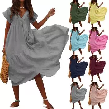 Женское повседневное вечернее клубное длинное платье макси с коротким рукавом L