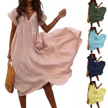 Женское повседневное вечернее клубное длинное платье макси с коротким рукавом L жёлтый