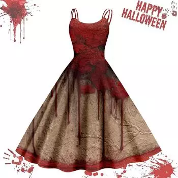 Женское повседневное винтажное платье на подтяжках с принтом на Хэллоуин M