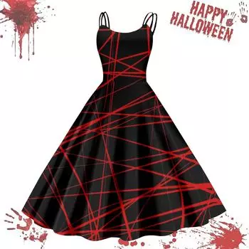 Женское повседневное винтажное платье на подтяжках с принтом на Хэллоуин XL винный