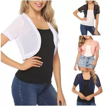 Женское праздничное черное, синее, белое шифоновое болеро, свадебное жакет, кардиган, болеро с коротким рукавом, женское вечернее платье