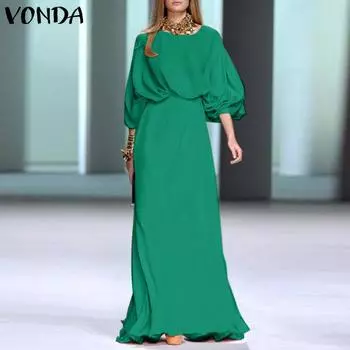 Женское праздничное длинное платье с пышными рукавами и эластичной талией