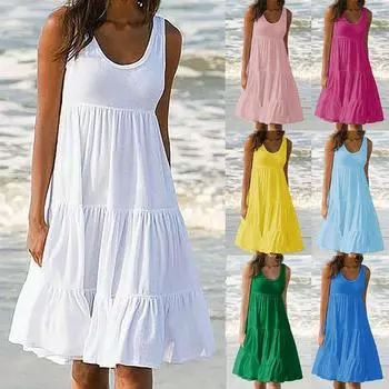 Женское праздничное летнее однотонное вечернее пляжное платье без рукавов XL чёрный