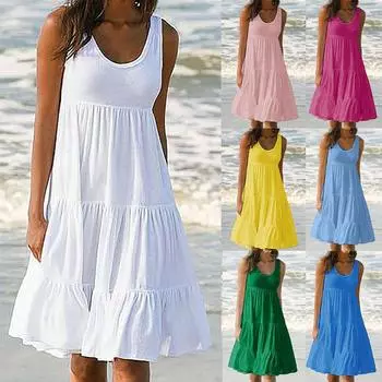 Женское праздничное летнее однотонное вечернее пляжное платье без рукавов XXL