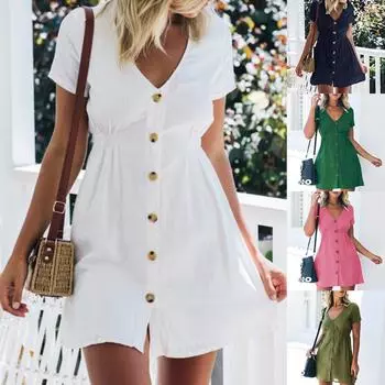 Женское праздничное однотонное платье с v-образным вырезом, женское летнее платье XL чёрный