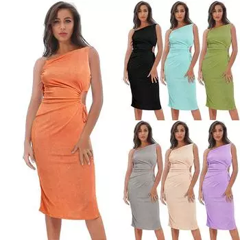 Женское праздничное платье Бандажные платья Летнее длинное платье без рукавов S оранжевый