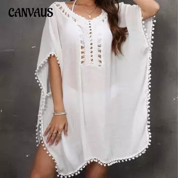 Женское праздничное платье больших размеров, связанное крючком с цветочным принтом, лоскутное пляжное платье бикини с бахромой и разрезом One Size чёрный