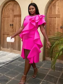 Женское праздничное платье нестандартной длины с оборками без рукавов, ночное платье с круглым вырезом, женское платье на день рождения, новые вечерние платья в африканском стиле