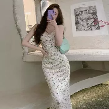 Женское праздничное платье с цветочным принтом с глубоким вырезом и V-образным вырезом на бретельках, платье с открытой спиной, без рукавов с узкой талией, женское бальное платье, женская одежда XL белый